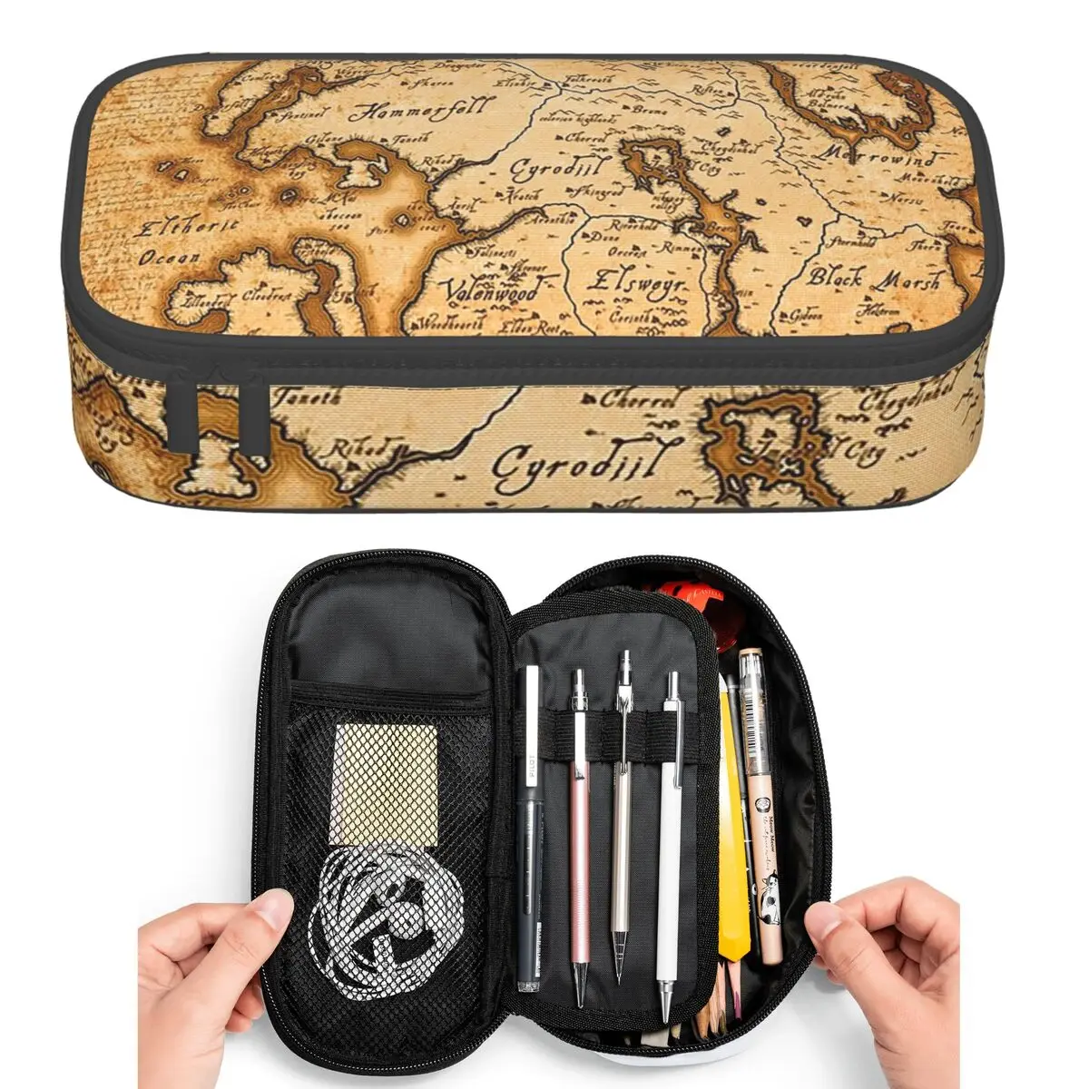 Map Of Tamriel - Elder Scrolls Iv Oblivion Pencil Cases for Students Pen Box Pencil Bag Big Capacity Pencil Pouch Pen Holder