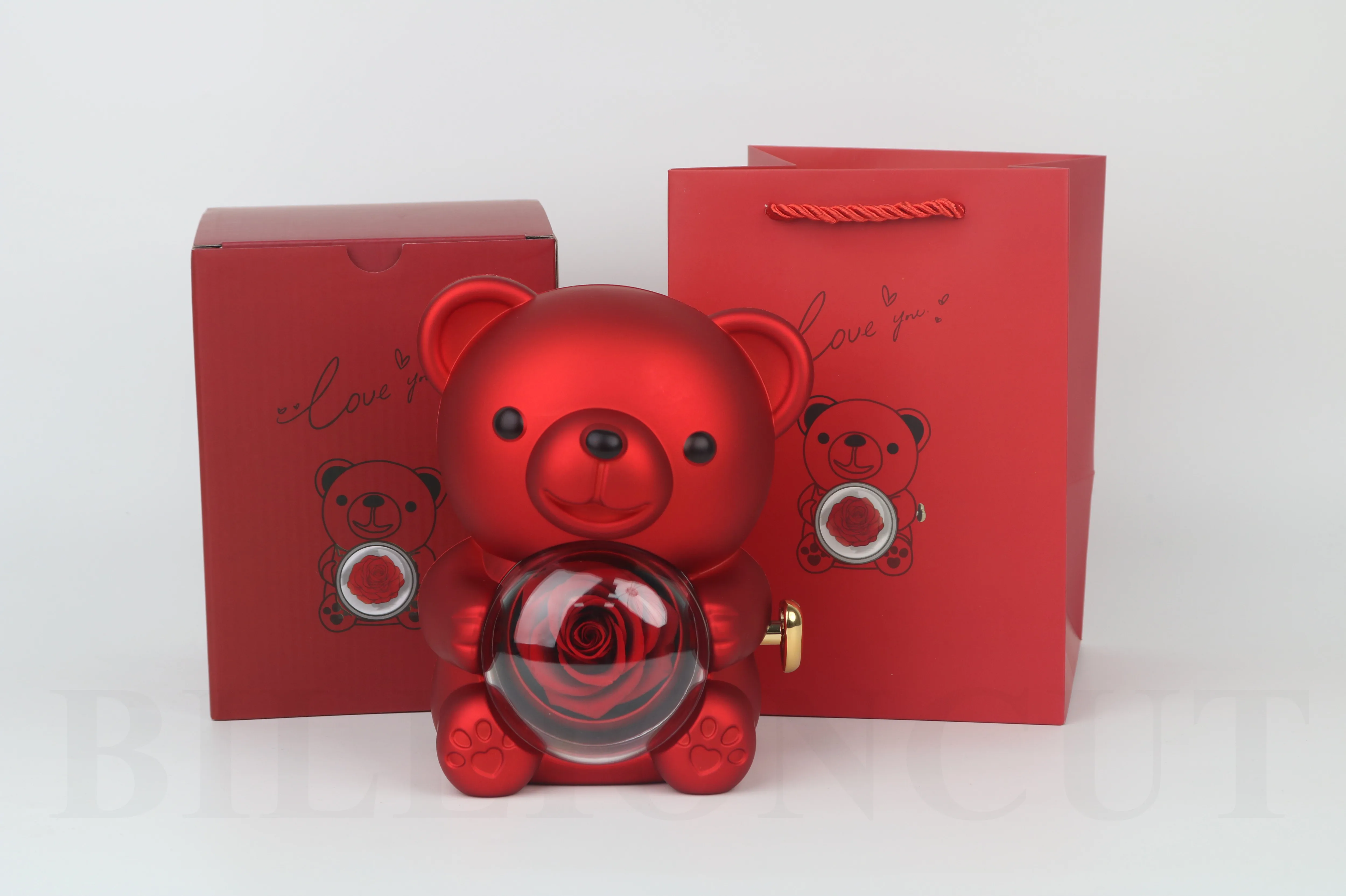 Caja giratoria de oso Huggy con forma de rosa, collar con nombre personalizado, multicolor opcional para amantes, joyería de moda, gran oferta