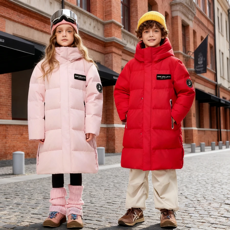 

Новинка 2023 года, зимнее детское длинное пуховое пальто, утепленная теплая куртка-пуховик для мальчиков и девочек, модная термобелье средней длины, детские парки