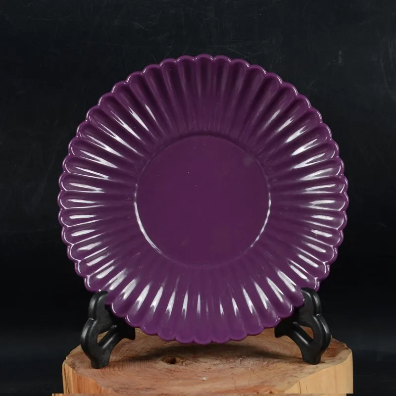 Chinese Purple Glaze Porcelain Plate Qing Yongzheng Sunflower Shape 7.1 inch