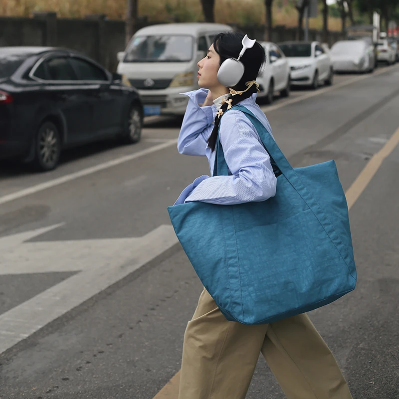 Oversized Washed Nylon Fabric Shoulder Bags For Women Waterproof Durable Big Capacity Shopping Tote 2024 Latest Fashion Handbags