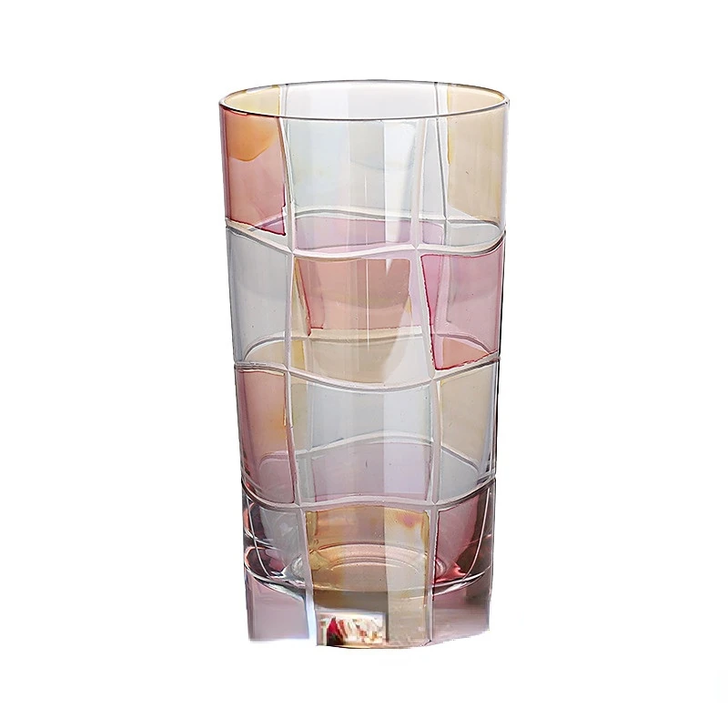 Colored Lattice Glass Water Cup Contrast Color Stripe Weaving Crystal Mug Whiskey Beer Milk Juice Glasses Scented Tea Cup