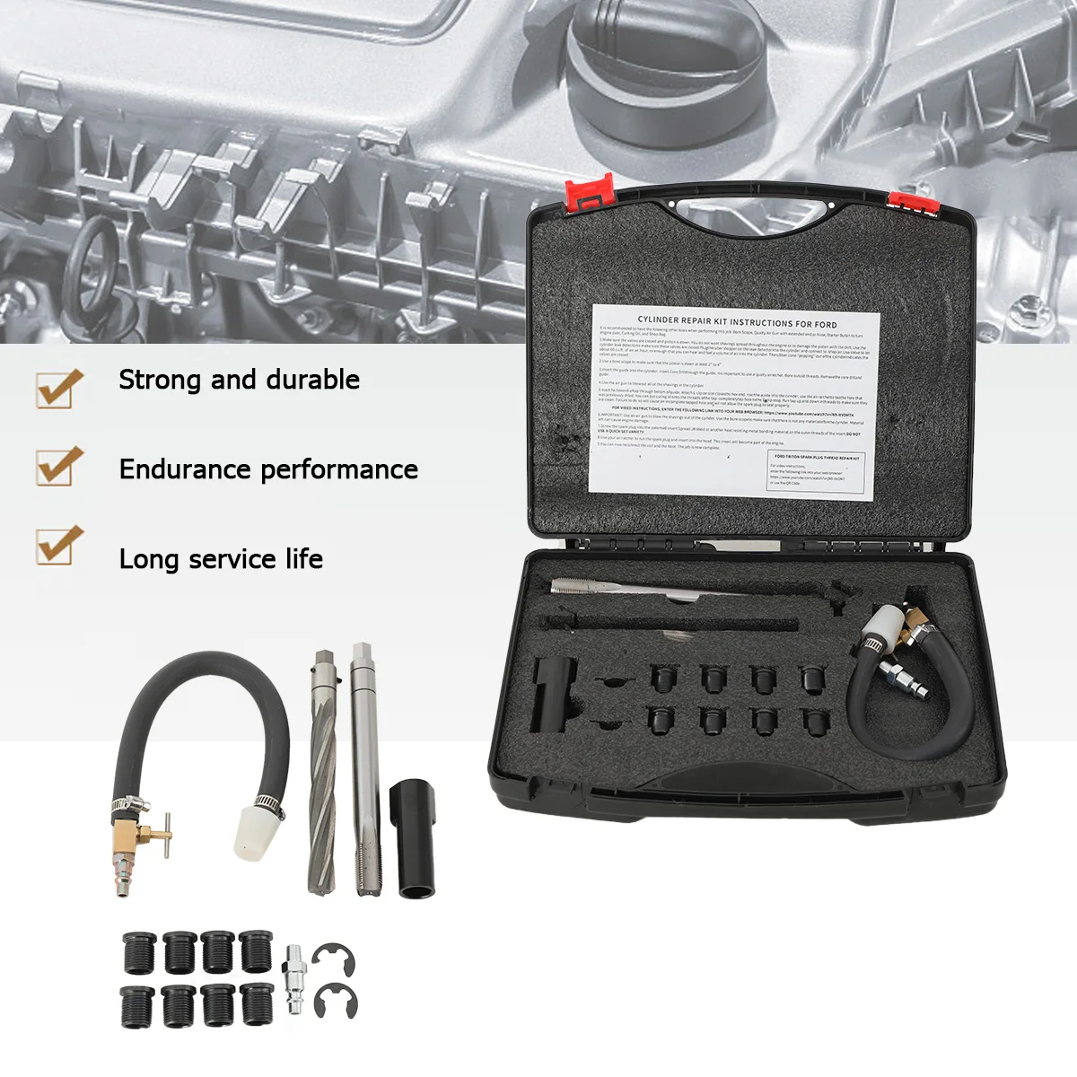 

38900 Ремкомплект с двумя клапанами свечей зажигания, совместимый с двигателями Ford Triton с двумя клапанами 4,6 л, 5,4 л и 6,8 В-10 1996-2003 гг.