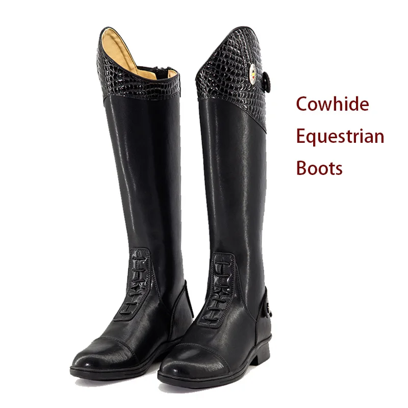 Genuine Leather Professional Equestrian Boots Cowhide Horse Riding Obstacle Long Boot Special Knight Boots for Competition