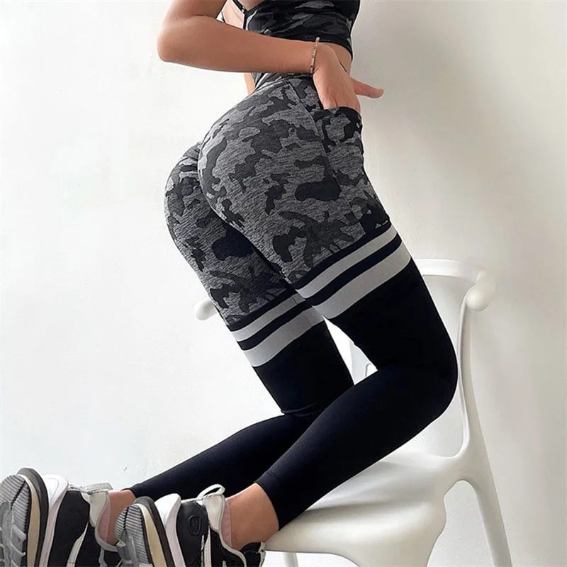 New Camo Seamless Leggings Sport Women Fitness High Waist Yoga Pants Tummy Control Push Up Workout Running Elastic Gym Tights