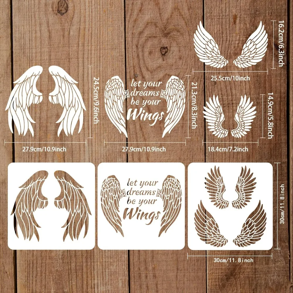 3PCS Angel Wings Stencils 11.8x11.8 inch Plastic Wings Stencil Template 4 Pairs of Wings Pattern Large Stencil DIY Wall Craft