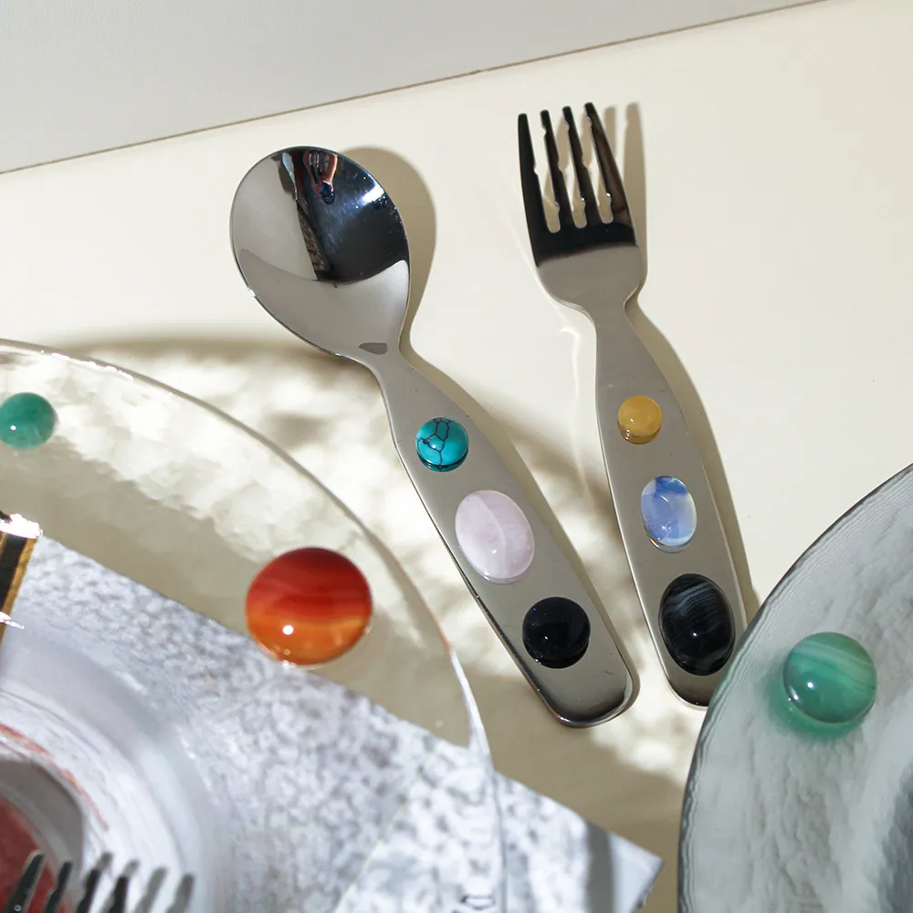 Nordic Ins‑Style Candy‑Color Dinner Fork & Spoon Set, Handcrafted 304 Stainless Steel 2‑Piece Cute Tableware Set for Western Din