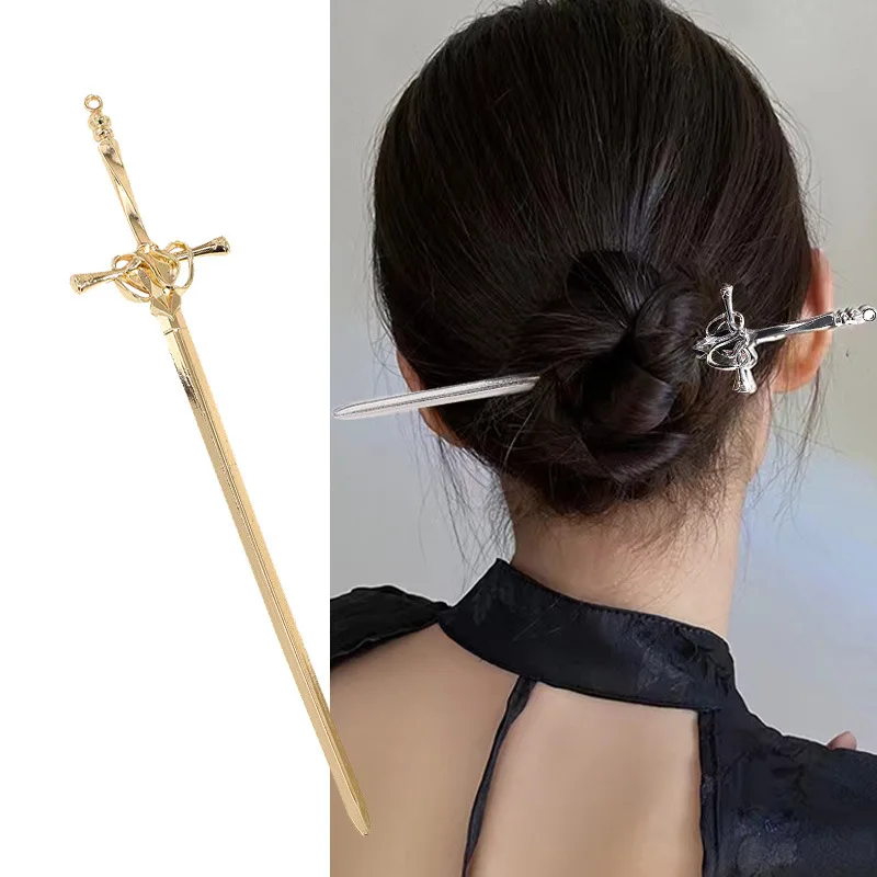 New Punk Metal Sword Hairpin Chinese Style Simple Hair Sticks for Women Diy Hairstyle Design Tools Accessories Dropshipping image 2