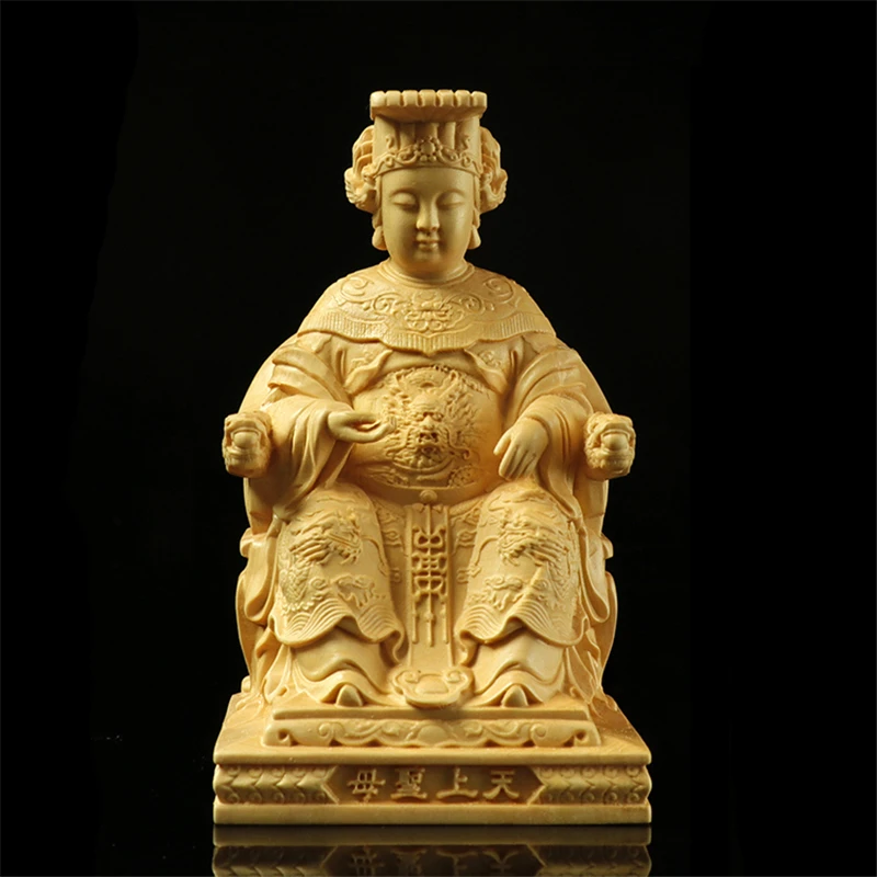 Boxwood 10cm Mazu Sculpture Wood Sea Goddess Statue Figure Worship Feng Shui Ma Zu Home Decor