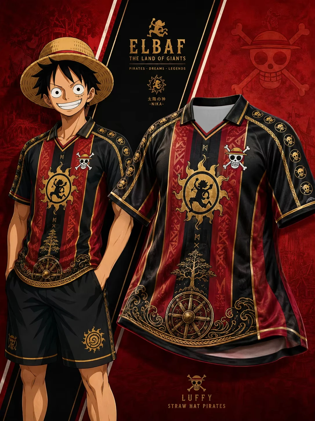 Hot Toys Nika Luffy One Piece Harajuku V Neck Collared Polo Football Jersey Trendy Casual Street Sports T Shirt Family Matching