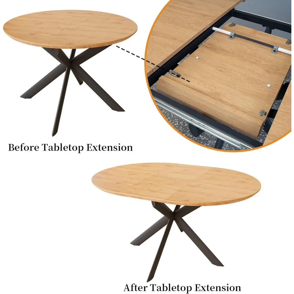 طقم طاولة طعام مستديرة قابلة للتمديد 43.2 بوصة - 59.1 بوصة، طاولة مطبخ تتسع لـ 4-6 أشخاص مع لوح MDF سميك مقاوم للخدش، قهوة من خشب البلوط