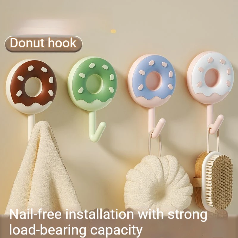 Pack of 4/12 Pieces with Random Colors, Donut-Shaped Home Hooks, No-Drill Strong Load-Bearing Hooks for Kitchen and Bathroom Walls, Traceless Adhesive Hooks for Hanging Items Behind the Door, Suitable for Various Scenarios in the Kitchen, Bathroom, and Bedroom
