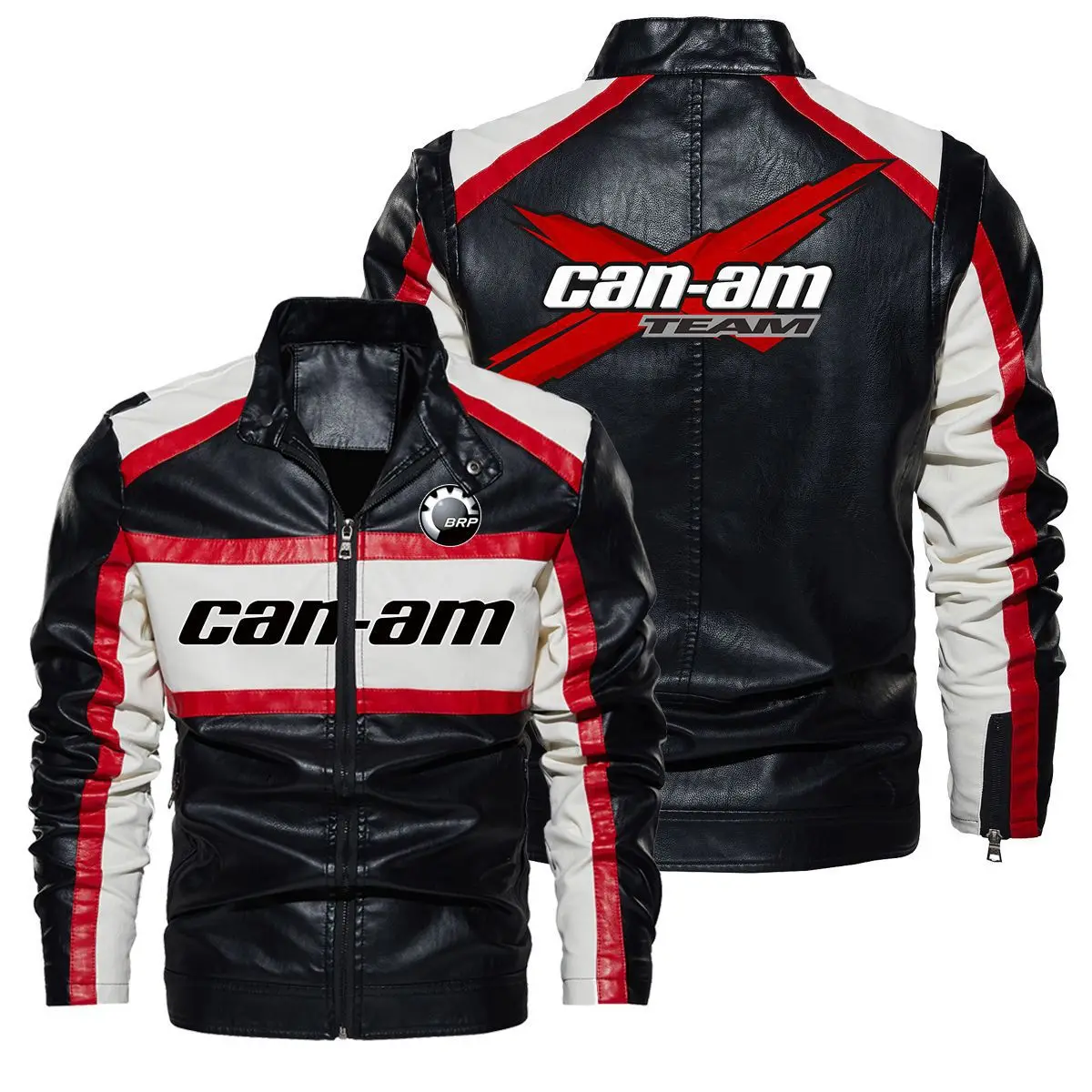 

New contrast leather jacket can-am logo retro washed artificial pu leather motorcycle men's jacket