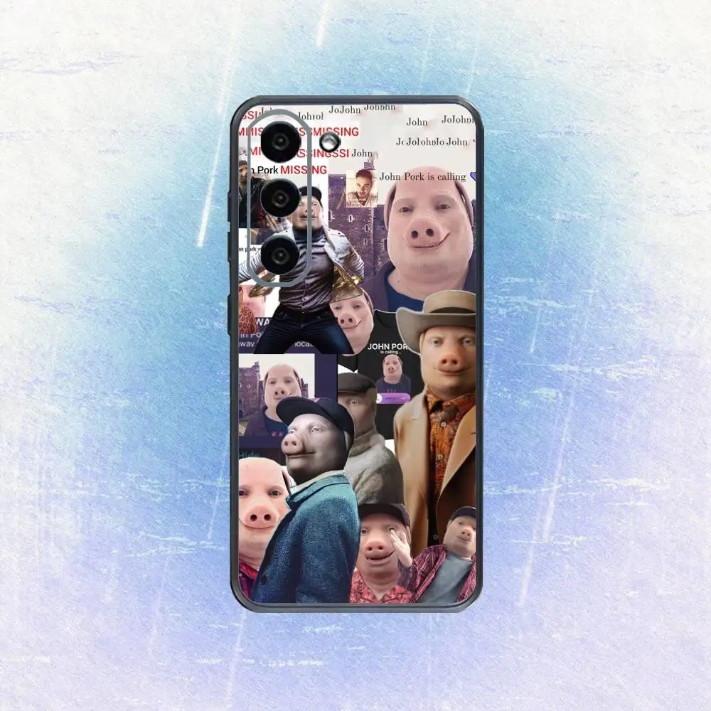 เคสโทรศัพท์ J-John Pork is Calling Answer Call สำหรับ Samsung Galaxy A73,A72,A71,A70,A53,A52,A51 และอื่นๆ  แบบนิ่ม สีดำ