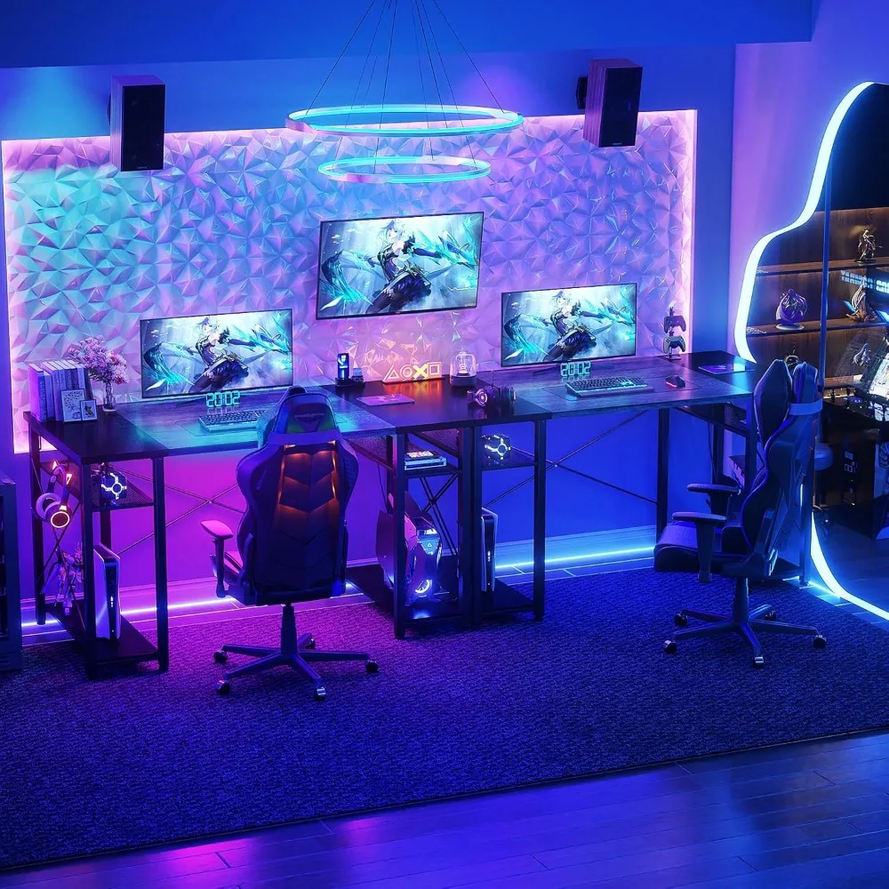 Large 48 Inch Office Desk with Storage Shelves, Study Writing Table, Sturdy PC Desk for Home Use, CPU Stand Included