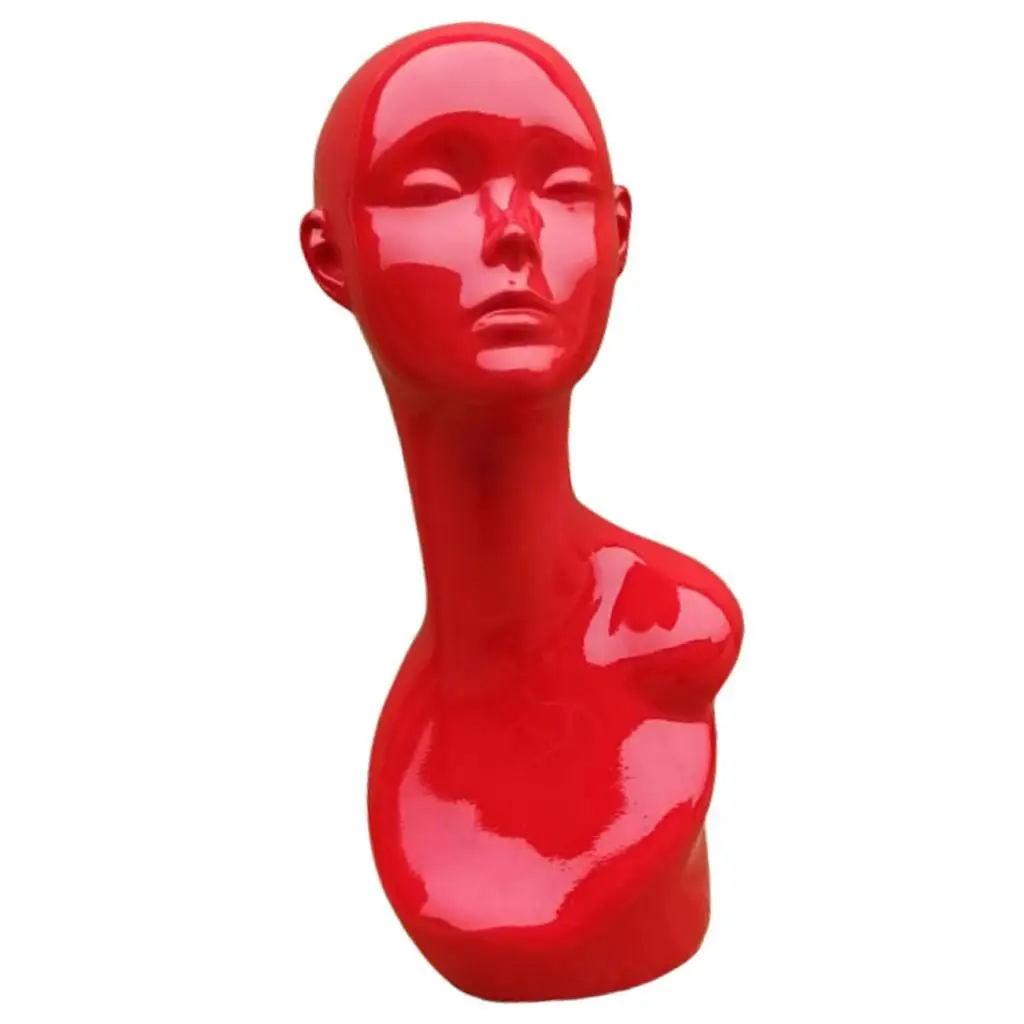 Cabeça feminina de plástico estável busto peruca chapéu exibição de joias vermelho