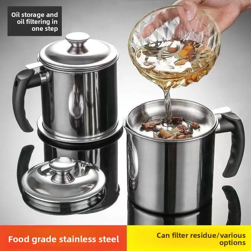 Stainless steel strainer oil pot for home kitchen large capacity filter residue oil storage return cup filter oil tank view 4