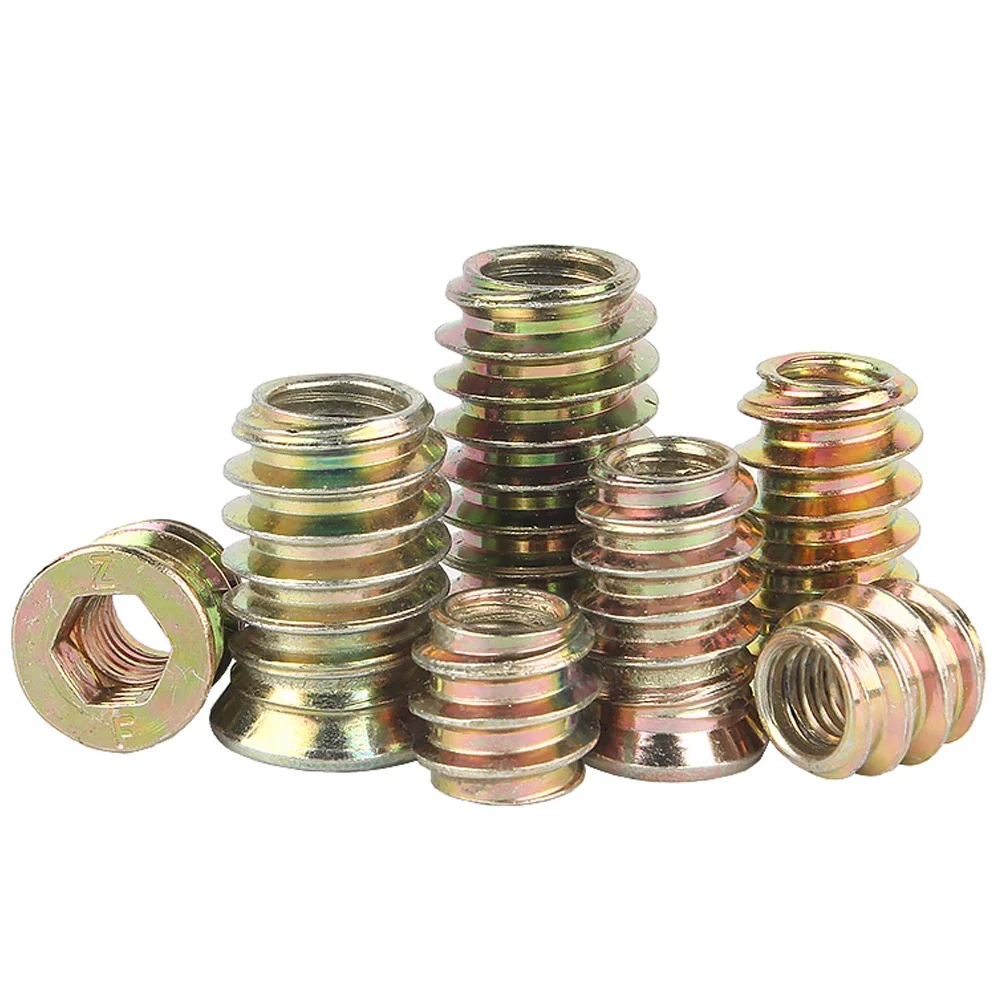 M6 M8 M10 Zinc Alloy Iron Inside Carbon Steel Hex Socket Drive Insert Nuts Threaded For Wood Furniture Support Customize