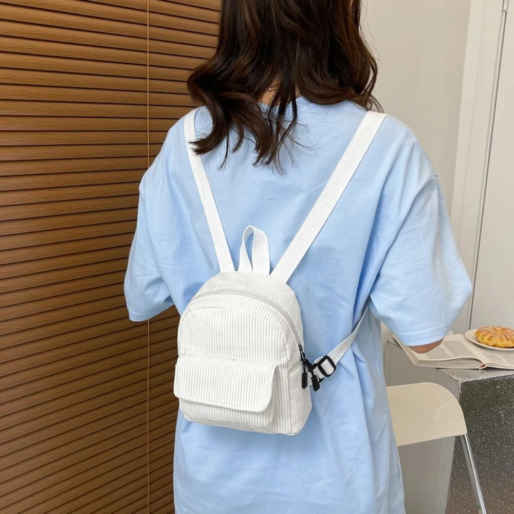 New Fashion Womens Mini Backpack Corduroy Backpack Women Solid Color Girls Small Bookbag Casual Travel Bag Kawaii Backpacks