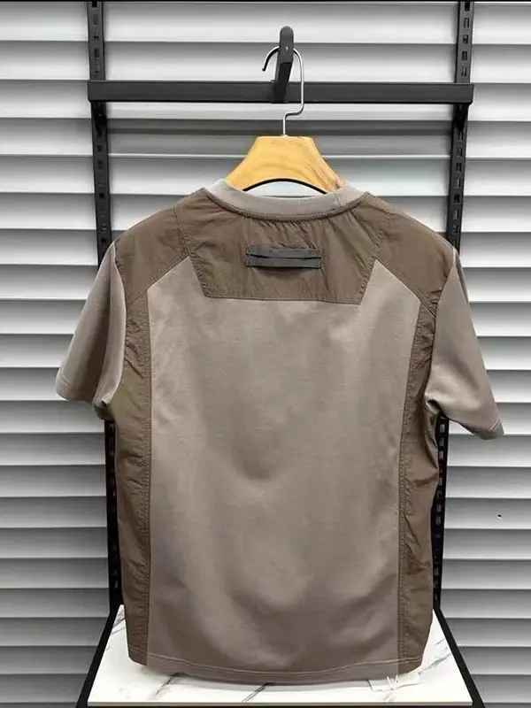 Trendy Color Block Short Sleeve T-Shirt Men's Loose Breathable Versatile Workwear Quick Dry Summer New Style Casual Top