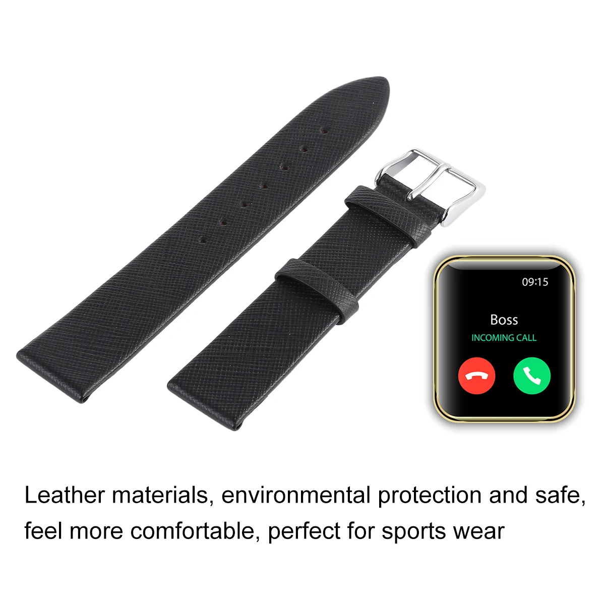 

Watch B 20mm Plain Cowhide Durable Soft Adjustable Wristb For Smart Watch Birthday Gift Replacement Strap