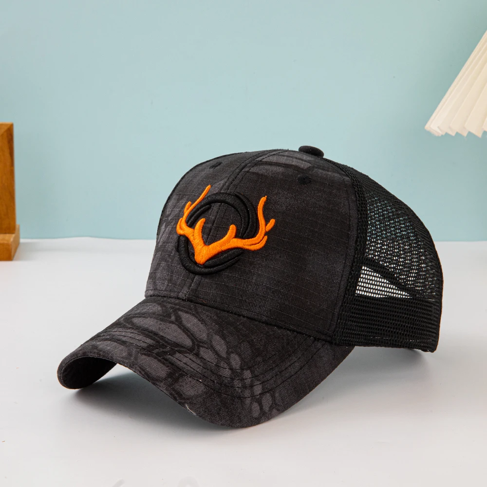 Gestickte Baseballkappe mit Hirschmotiv, Hip-Hop-Mütze, Verstellbare Modische Herren-Caps mit Tarnmuster, Atmungsaktive Mesh-Kappen, Lässige Sonnenhüte, Taktische Hüte – Detail 8