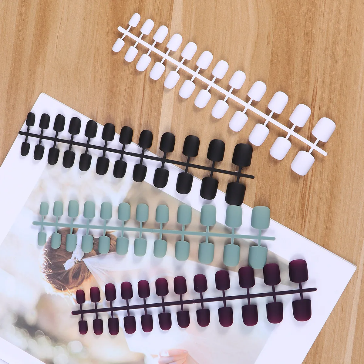 96Pcs Premium ABS False Nails Full Cover Square Short Length Frosted Matte Finish Artificial Nail Tips for Women Gift Nail