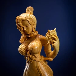 JW19 -20X9X8 CM Cool Girl Boxwood Sculpture Feng Shui Wood Carving Anime CharactersPretty Lady Collection Ornaments