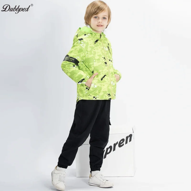 Dubbped Boys Coat Spring Winter Fleece Jacket Boys Windproof Raincoat Children Long Sleeve Hooded Clothes Windbreaker Outerwear