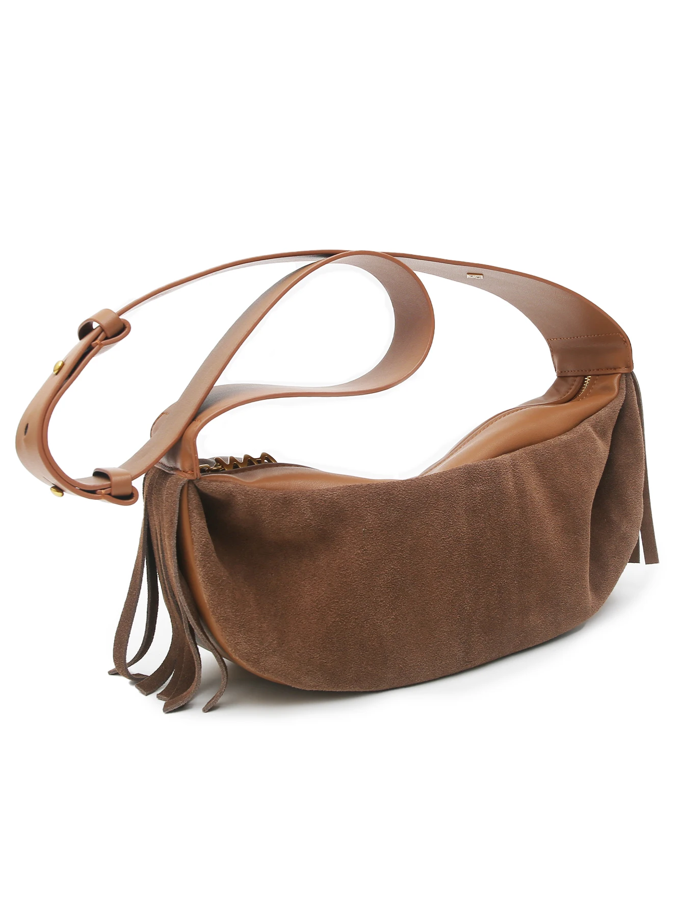 Borsa a tracolla in pelle SC nabuk per donna Vintage Bohemia Style Hobo vacchetta nappa due lati mezza luna Cross Body borse borse