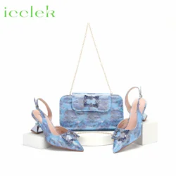 2024 colore blu cielo punta a punta colore misto pittura Design scarpe da donna borsa abbinata Set per le donne Party Pump