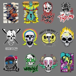 Motorcycle Punk Thermal Stickers For Clothes Skull flame Iron On Heat Transfers DIY Accessories Washable Applique Patches