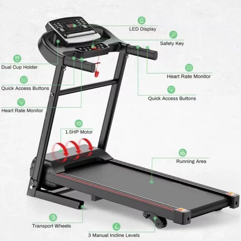 Semi-commercial Electric Treadmill with Calorie Display, Home & Light Commercial Cardio Running Equipment