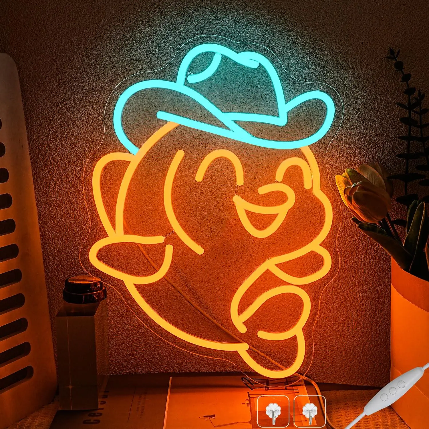 Cowboy Hat Fish Neon Sign USB Dimmable LED Light for Bedroom Seafood Restaurant Aquarium Kitchen Fishing Club Store Decoration