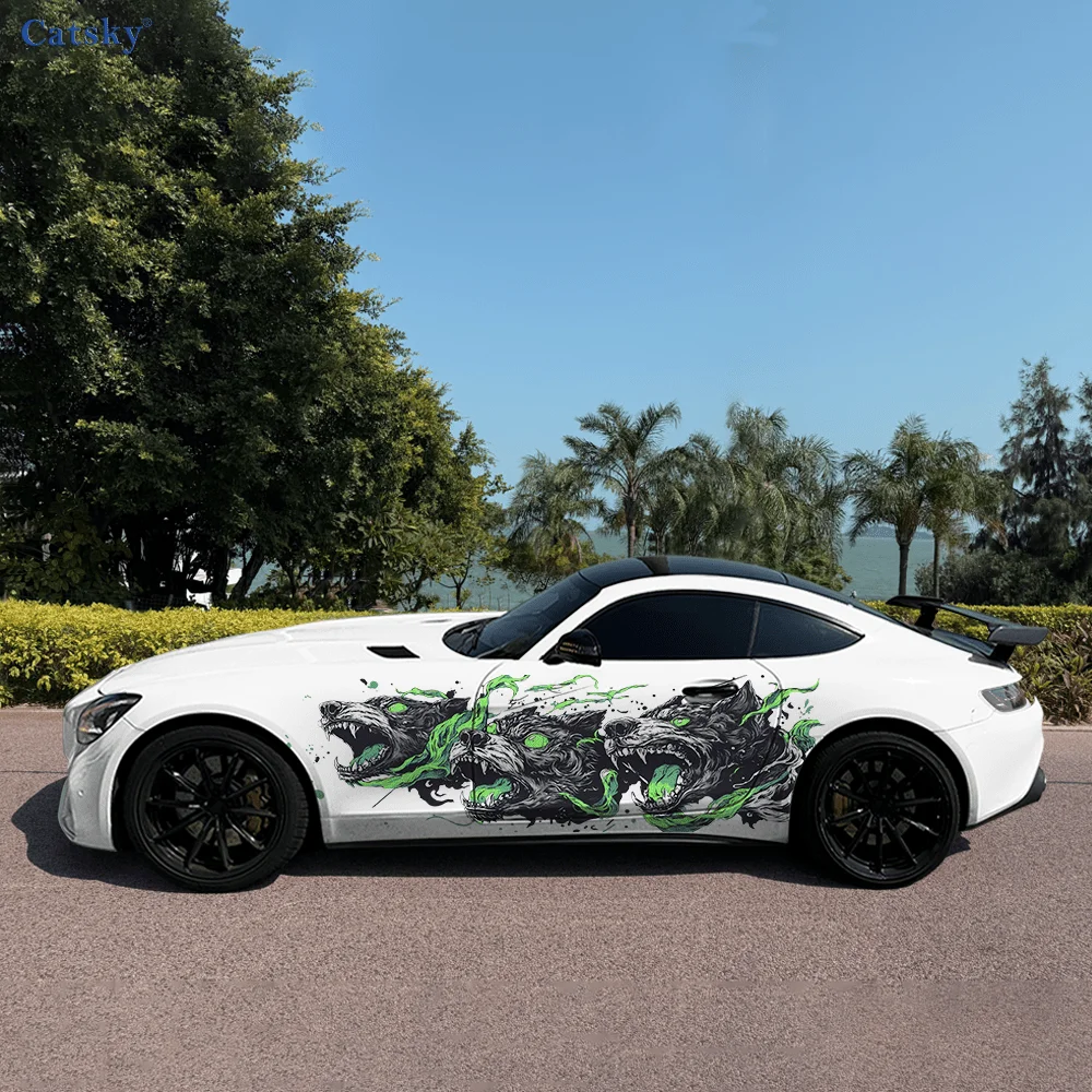 CATSKY.2pcs.Cool Car Wrap Sticker of Three Roaring Puppies with 