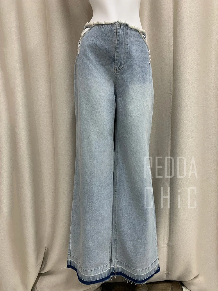 ReddaChic Star Hollow Low Waist Jeans Tall Girl ICON Glitter Diamond Loose Fit Wide Denim Leg Pants New In Hot Women Streetwear image 3