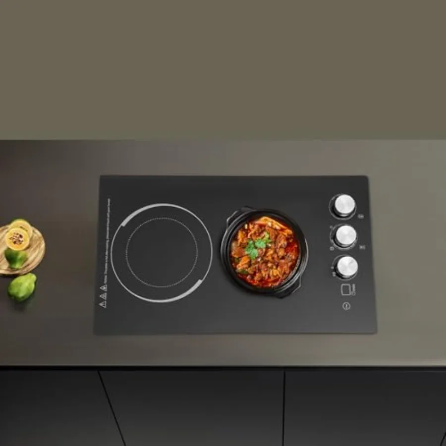 2-Burner Electric Ceramic Cooktop 110V with Adjustable Power Settings LED Display and Child Safety Lock for Kitchen Hotel Resta