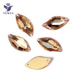 YANRUO 3254 All Sizes GSHA Diamond Leaf Sewing Beads Strass Flat Back Gold Rhinestone Sew On Crystal Stones