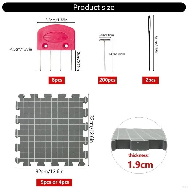 97BA 32x32cm Knitting Blocking Mat Foam Blocking Board with Knit Blocking Comb