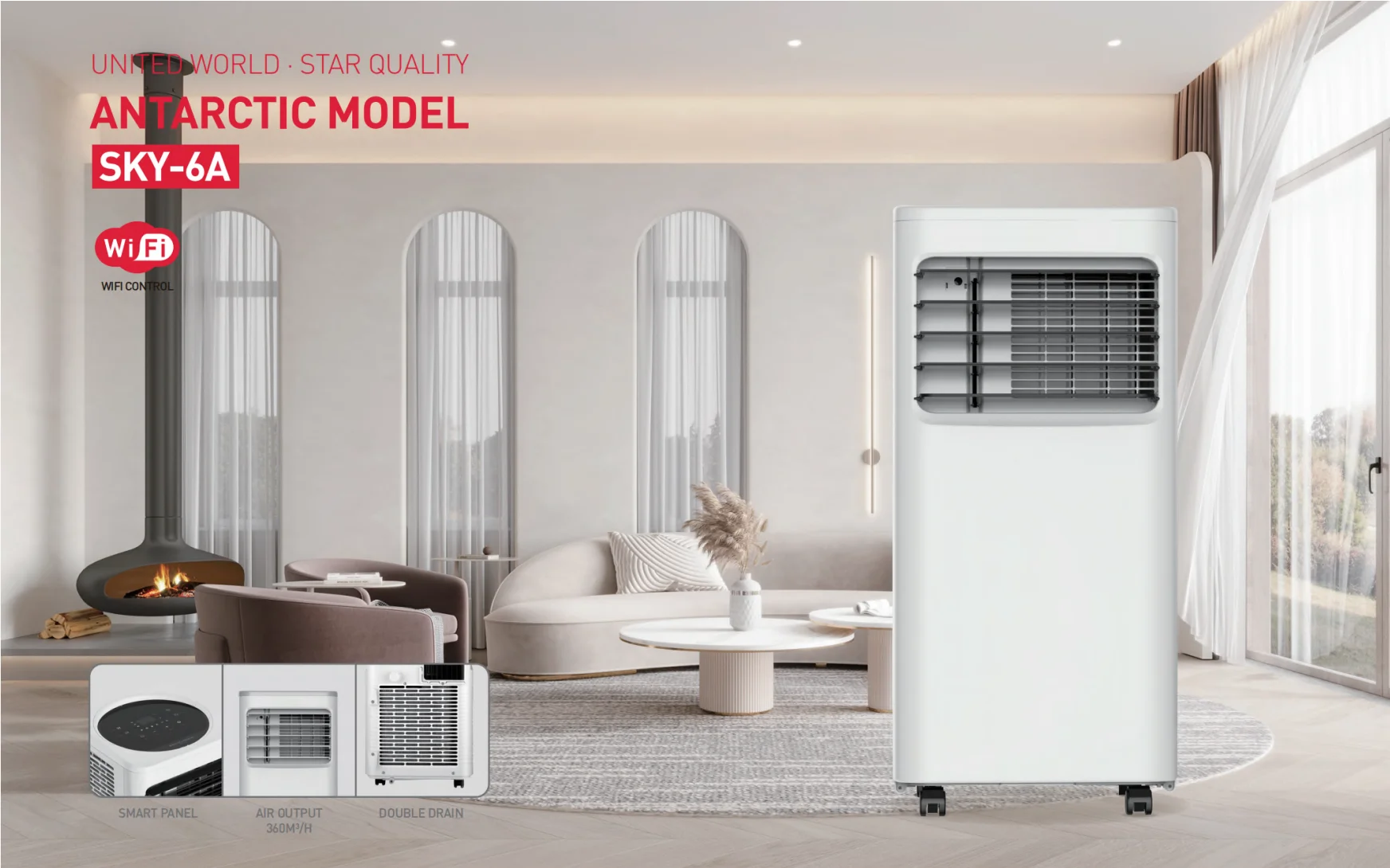 4-in-1 Portable Air Conditioner 9000BTU Mobile AC Unit with Dehumidifier & Fan, 24H Timer & Remote Control, Easy Install Home Co