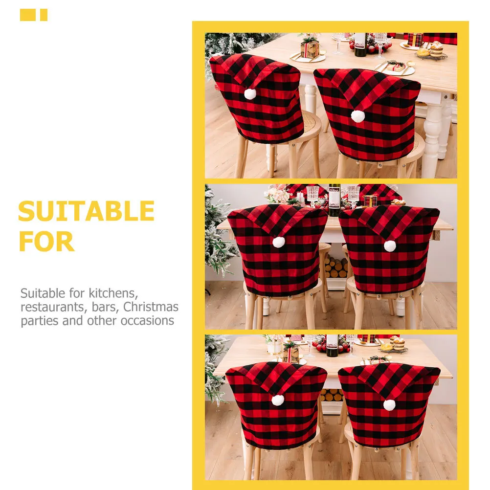 غطاء كرسي عيد الميلاد غطاء مقعد غرفة الطعام أحمر أسود شعرية طباعة واقية كرسي الغلاف لديكور حفلة العطلة #5