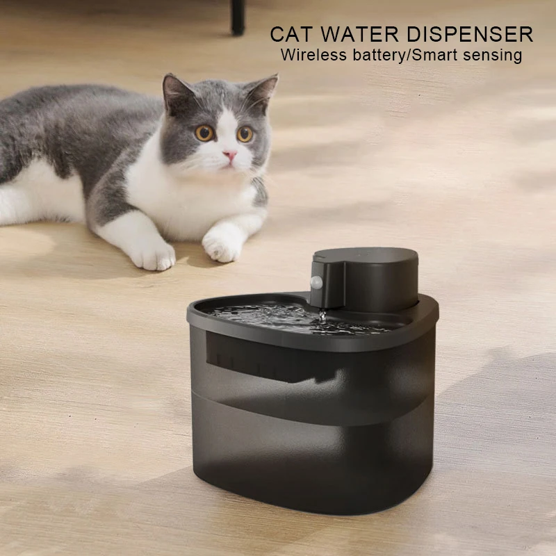 2L Automatic Cat Water Fountain Wireless Battery Operated Water Drinker with Motion Sensor Dog Water Dispenser with Quiet Pump