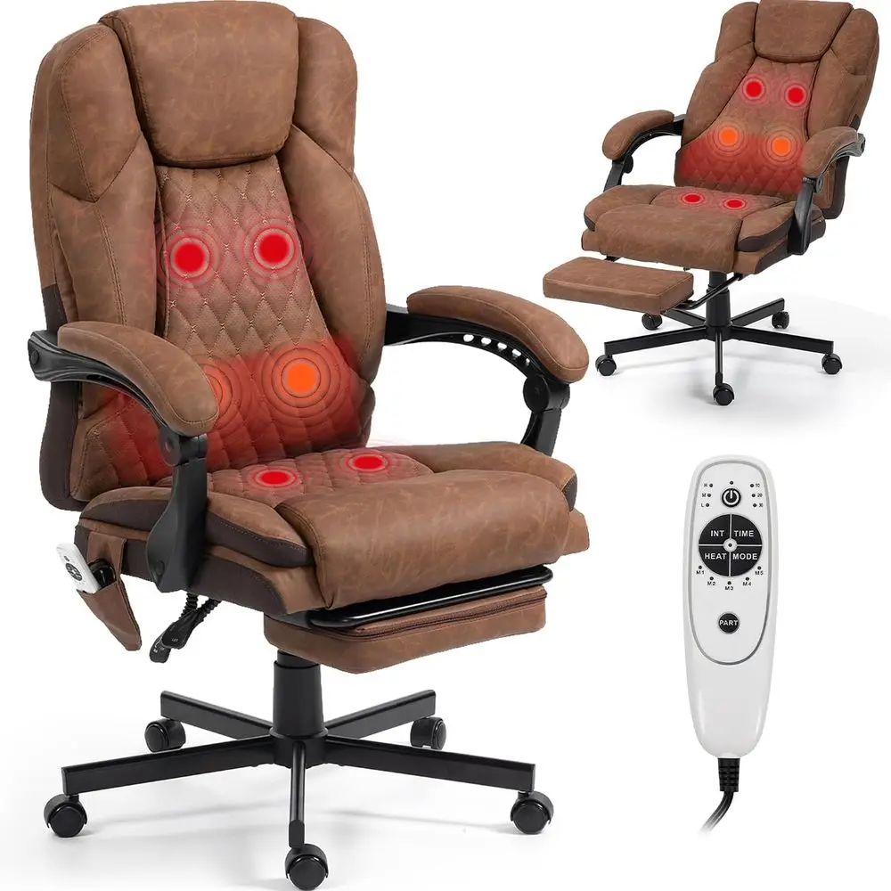 Ergonomic PU Leather Executive Office Chair with 6-Point Vibration, Heating, Reclining Backrest, Adjustable Arms, and Lumbar Sup