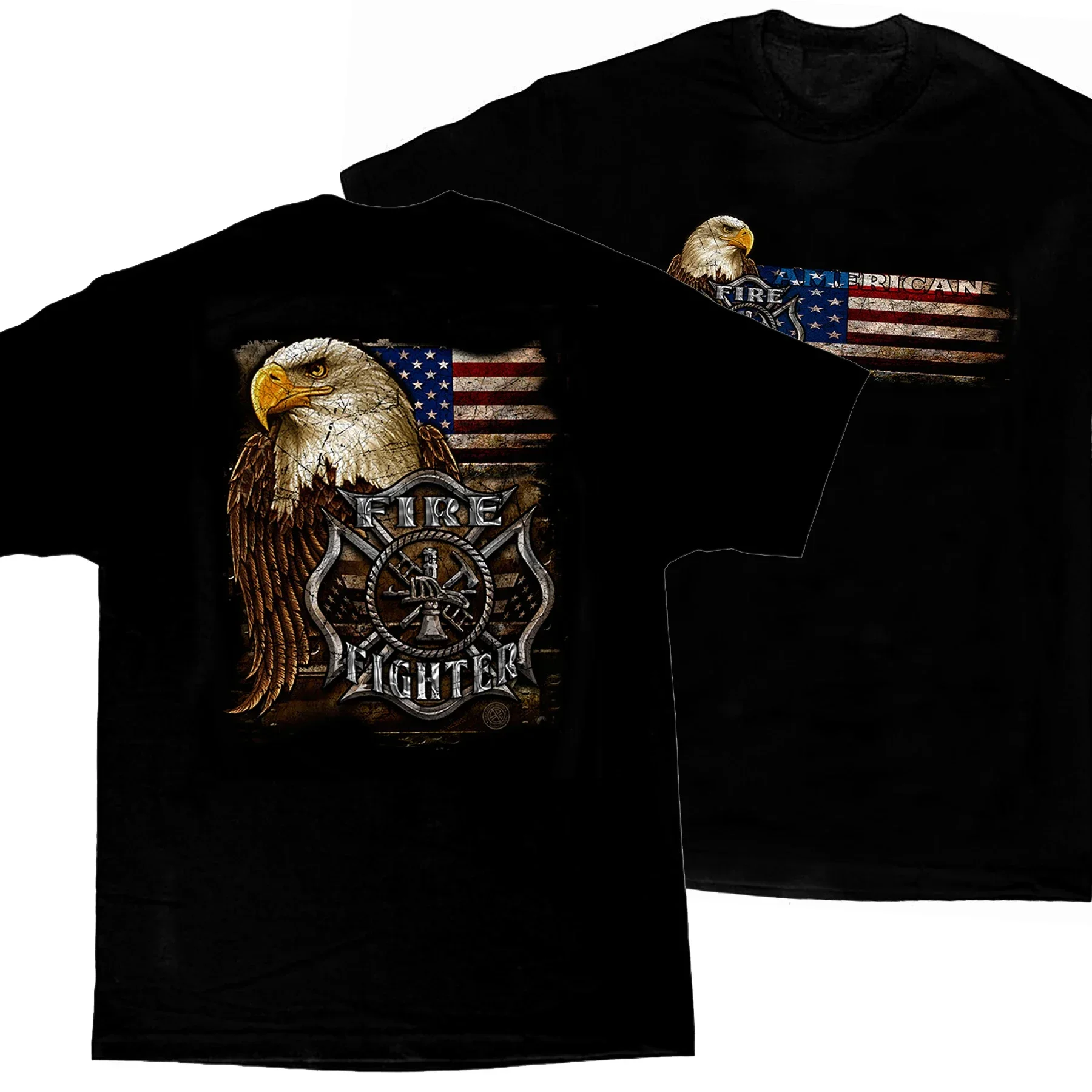 

USA Flag Eagle First Responder Fireman Firefighter T-Shirt 100% Cotton O-Neck Summer Short Sleeve Casual Mens T-shirt Size S-3XL