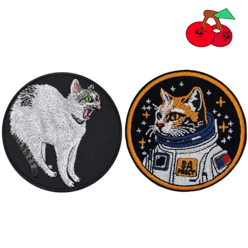 

Cartoon Space Cat Embroidery Patch White Explosive Fur Cats Morale Armband Backpack Decorative Patches for Clothing Accessories