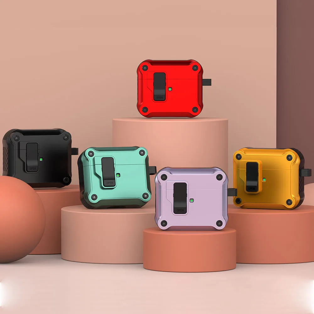 Custodia antiurto per auricolari con interruttore di blocco sicuro per Apple Airpods Pro 2 Custodia protettiva per AirPods 1 2 3 2021 Custodie con portachiavi