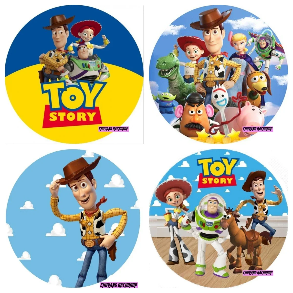 Disney Cartoon Toy Story Round Backdrop Cover Clouds Sky Wall Woody Buzz Lightyear Boys Birthday Party Circle Background Covers