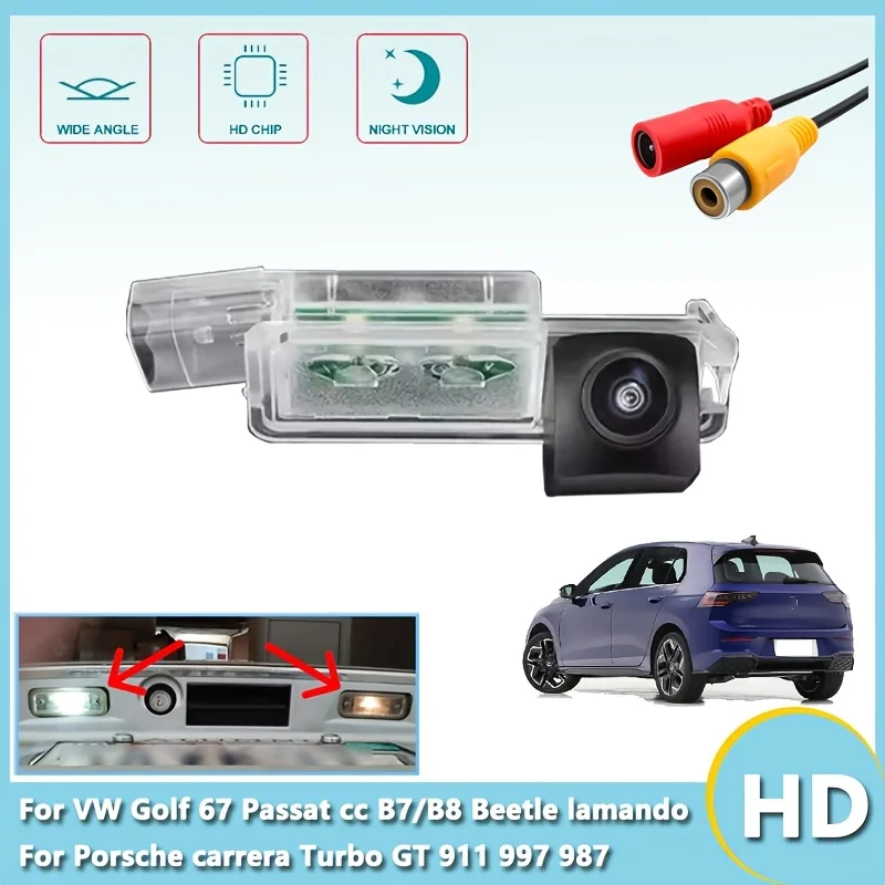 HD-Fahrzeug-Rückfahrkamera für VW Golf 6/7 Passat CC B7/B8 Beetle Lamando T-Roc, Nachtsicht, Weitwinkel, Einfache Installation