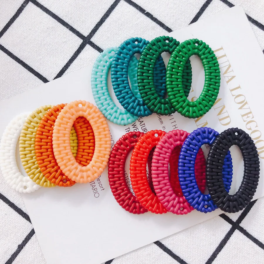 New 6pieces Candy Color Acrylic Rattan Weaving Shape Oval Charms Pendants for DIY Earring Jewelry Making Finding Accessories