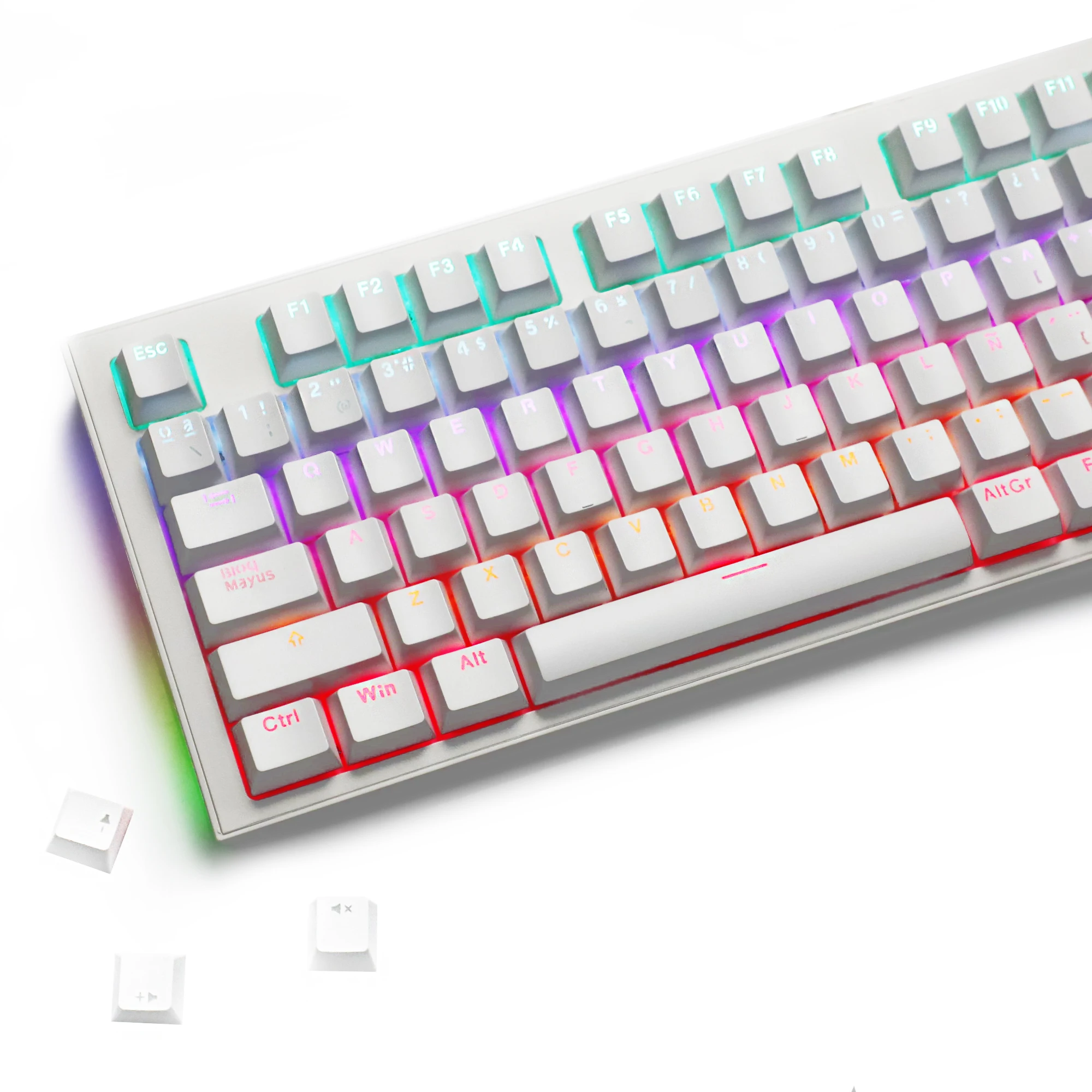 132 Keys Spain Backlit OEM Profile Black White Minimalist Double Shot Keycaps for 68/75/87/98/104/108 MX Mechanical Keyboard view 4